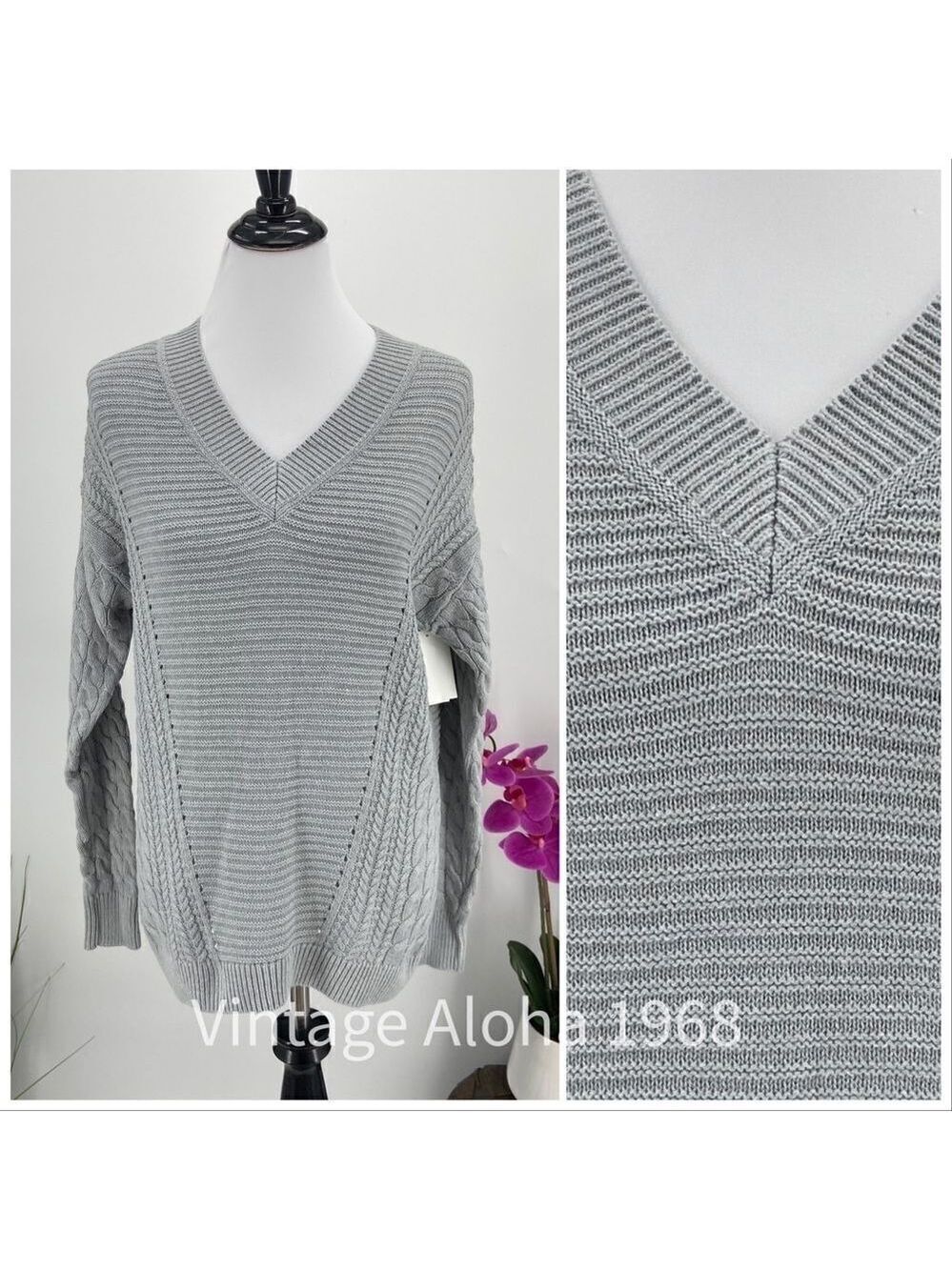 Caslon Sweater Gray V Neck Sweater Warm & Cozy Small Long Sleeve